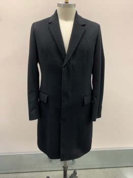 HUGO BOSS, Black, Wool, Notched Lapel, Single Breasted, Concealed Buttons, 2 Pockets