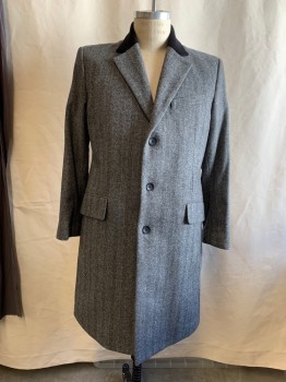RAG & BONE, Black, White, Wool, Cashmere, Herringbone, Single Breasted, 3 Bttns, 1/2 Solid Black Notched Lapel, 3 Pckts, Cuffs Have Been Turned Under And Stitched 2"