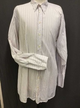 THE VINTAGE SHIRT CO, White, Pink, Navy Blue, Cotton, Stripes - Vertical , Collar Attached, Button Front, Long Sleeves, French Cuffs,