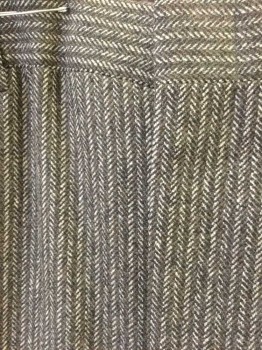N/L, Brown, Tan Brown, Wool, Stripes - Vertical , Herringbone, Double Pleated Front, Inside Rubberized Side Waistband, Zip Fly, 2 Front Pckts, Wide Leg, Cuffed Hem, Made To Order Reproduction