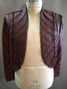 CQ BY CQ, Red Burgundy, Black, Vinyl, Cotton, Geometric, Geometric Faux Leather Pieced Together On Mesh, Long Sleeves, No Closures,