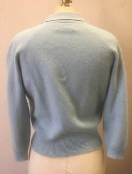 FUR BLEND, Powder Blue, Wool, Angora, Solid, Cable Knit, 3/4 Raglan Sleeves, Pullover, Collar Attached, Fitted,