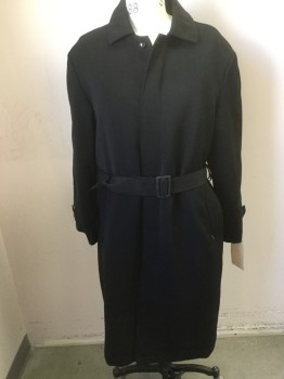 CHERESKIN, Black, Polyester, Solid, Hidden Button Front Placket, Collar Attached, Welt Pockets, Self Belt, with Removable Liner 38S, Overcoat is 40 S