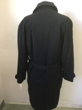 CHERESKIN, Black, Polyester, Solid, Hidden Button Front Placket, Collar Attached, Welt Pockets, Self Belt, with Removable Liner 38S, Overcoat is 40 S