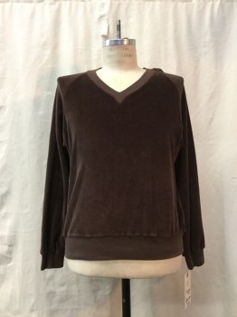 CHEMISE ET CIE , Brown, Cotton, Solid, Brown Velour, V-neck, Long Sleeves,
