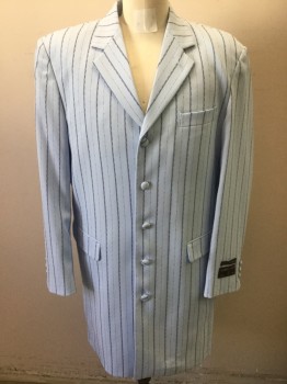 ALBERTO CELINI, Baby Blue, Navy Blue, Synthetic, Stripes, Stripes - Pin, Single Breasted, 5 Buttons, Zoot Suit Like