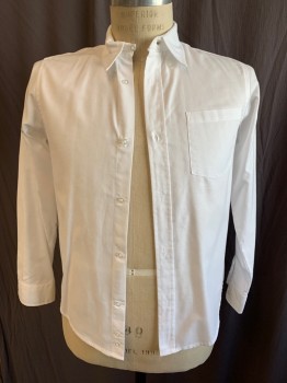 FRENCH TOAST, White, Cotton, Polyester, Solid, Collar Attached, Button Down, Button Front, 1 Pocket, Long Sleeves, Curved Hem