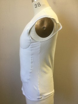 CAVLIN KLEIN, White, Cotton, Polyester, Solid, Sleeveless, V-neck, Crotch Strap, Padded Chest for Sight Build Up
