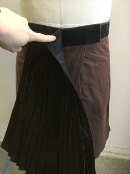 NO LABEL, Coffee Brown, Dk Brown, Cotton, Solid, Color Blocking, Wrap Skirt, Velcro Closure, Accordion Pleated Center Front & Center Back, One Accordion Pleat is Removable with Velcro