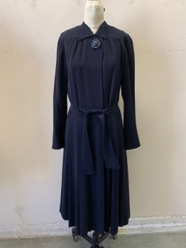 N/L, Navy Blue, Rayon, Solid, Pointed C.A., Snap Closures, 1 Large Blue and Black Bttn, *Small Holes at Right Shoulder*