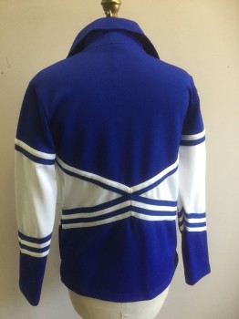 CHASSE, Blue, White, Polyester, Color Blocking, Stripes, Zipper Center Front, Long Sleeves, MULTIPLE