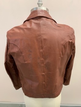LEATHERS BY JEFFREY, Chestnut Brown, Leather, Solid, L/S, 4 Bttns, 2 Welt Pockets, 2 Faux Welt Pockets, Self Knot Buttons, Western Top Stitch **Stains On Back