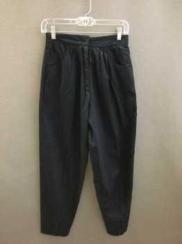 Disorderly Conduct, Black, Cotton, Solid, Clasp/Zip Fly, Back Patch Pockets, Gathered At Front Waistband, Tapered Leg