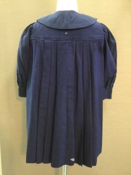 N/L, Navy Blue, Wool, Solid, Button Front, Rounded, Collar, Pleats From Front and Back Yoke. Gathered Shoulders, Long Sleeves, Couple of Moth Holes, Some Shoulder Burn, Otherwise Delicate Good Shape
