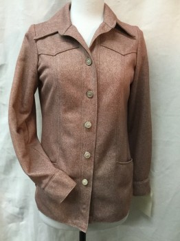 MTO, Sienna Brown, White, Polyester, Heathered, Speckled, Button Front, Western Yoke Front and Back, Princess Seams to Horizontal Hip Pockets, Long Sleeves with Button Cuffs, Wood Buttons