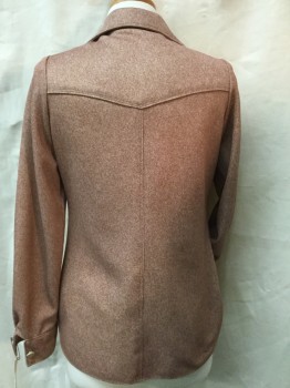 MTO, Sienna Brown, White, Polyester, Heathered, Speckled, Button Front, Western Yoke Front and Back, Princess Seams to Horizontal Hip Pockets, Long Sleeves with Button Cuffs, Wood Buttons