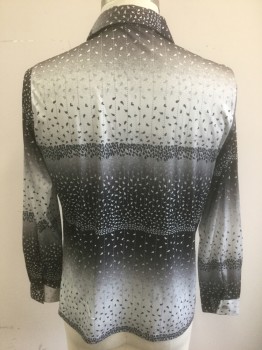 N/L, Gray, Black, White, Polyester, Geometric, Tiny Tea Drops, Arrows, and Dots Pattern, Long Sleeve Button Front, Collar Attached, 2 Patch Pocket, Disco Shirt