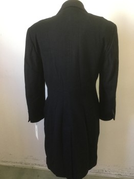 BARNEYS NY, Black, Cashmere, Solid, 3 Buttons,  Notched Lapel, Full Length, 3 Pockets,