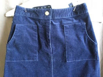 BROOKS BROTHERS, Navy Blue, Cotton, Spandex, Solid, Corduroy, 1.5" Adjustable Waistband,  Zip Front, 2 Pockets,