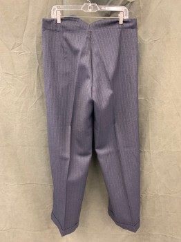 MTO, Navy Blue, Gray, Brown, Wool, 2 Color Weave, Stripes - Pin, Double Pleats, 2 Side Seam, Seam Pockets, Button Fly, Cuffed, Suspender Buttons, V Shape Back Waistband,
