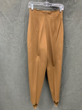 N/L, Brown, Rayon, Nylon, Solid, Thick, High Waisted, Hollywood Pleated Waist, Zip Back, Stirrups