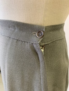 Gray, Wool, Solid, Skirt, Crepe, 1" Wide Waistband, Straight Fit, Knee Length, Side Zipper,