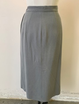 Gray, Wool, Solid, Skirt, Crepe, 1" Wide Waistband, Straight Fit, Knee Length, Side Zipper,