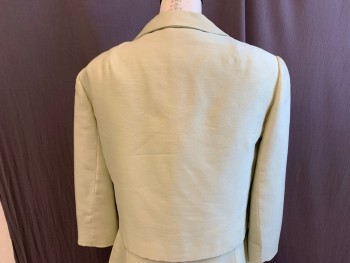 Mto, Mint Green, Silk, Solid, ,Smooth Silk Twill with Matching Crepe Lining,Four Marcacite Covered Buttons (some Small Stones Missing) , 2'' X5'' Pocket Flaps at Waist, Small Liquid  Stain on Collar
