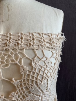 MILLAN, Cream, Cotton, Floral, Tube Top, Elastic Band at Top, Floral Crochet