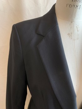 THEORY, Black, Wool, Elastane, Solid, Single Breasted, 1 Button, Collar Attached, Notched Lapel, 2 Flap Pockets