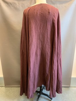 N/L MTO, Red Burgundy, Linen, Solid, Open at Front with Twisted Fabric at Neck, Floor Length, Black Twill Ties Attached Inside, Made To Order, Lightly Aged