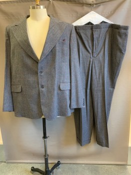 MARK COSTELLO, Charcoal Gray, Red, Wool, Grid , 2 Buttons, Single Breasted, Peaked Lapel, 3 Pockets, with Pocket Square