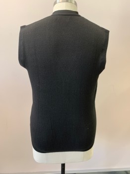 H.L, Black, Wool, V-N, Single Breasted, Button Front,