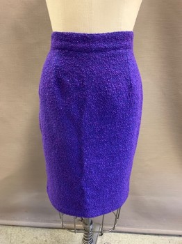 NL, Purple, Blue, Wool, 2 Color Weave, Pencil Skirt, Zip Back, Hem Below Knee, Slit At Back
