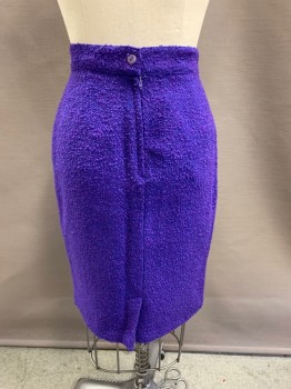 NL, Purple, Blue, Wool, 2 Color Weave, Pencil Skirt, Zip Back, Hem Below Knee, Slit At Back