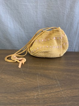 N/L, Tan Brown, Cotton, Solid, *Aged/Distressed* Braided, Beige Ribbon Interwoven,