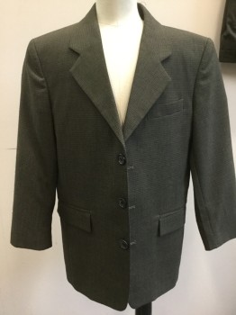 NORDSTROM, Olive Green, Black, Wool, Synthetic, Basket Weave, 3 Buttons,  3 Pockets, Notched Lapel,