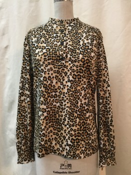 MARTY GUTMACHER, White, Brown, Black, Polyester, Animal Print, Leopard Print, 4 Buttons, Long Sleeves,