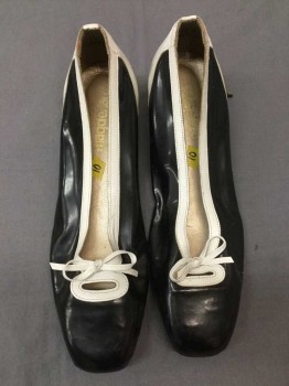 Magdesians, Black, White, Patent Leather, Black with White Trim & Bow