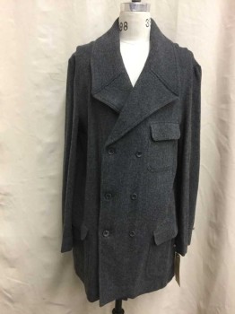 NO LABEL, Gray, Charcoal Gray, Wool, Herringbone, Double Breasted, Long Sleeves, Gray Herringbone, Patch Pockets with Flaps,