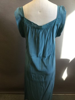 N/L, Sea Foam Green, Silk, Solid, Sleeveless, Pull Over, Lace Trim, Squared Neck