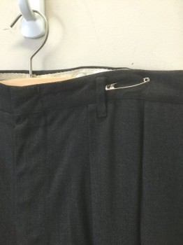 N/L, Charcoal Gray, Wool, Solid, Double Pleated, Zip Fly, 4 Pockets, Tapered Leg with Cuffed Hem,