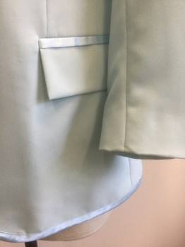 DUMB AND DUMBER, Lt Blue, Polyester, Solid, Single Breasted, Wide Peaked Lapel, 1 Button, 1/2" Wide Satin Edging Trim Throughout, 3 Pockets, Reproduction/Costume of 70's/80's Corny Tuxedo Suit