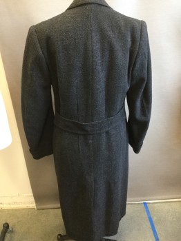 JC PENNEY, Charcoal Gray, Gray, Wool, Herringbone, Peaked Lapel, Double Breasted, Slit Pockets, Cuffs, Back Waist Strap,