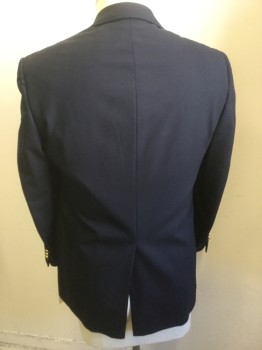 HART SCHAFFNER MARX, Navy Blue, Wool, Solid, 2 Buttons,  Notched Lapel, 3 Pockets,