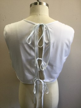 N/L, White, Polyester, Solid, Sleeveless, Open Back with 3 Ties, Quilted, Pullover