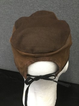 MTO, Brown, Dk Brown, Leather, Cotton, Solid, Brown Leather Cap, Cotton Top, Suede Trim, Black Twill Back Ties, Surgical Style Cap