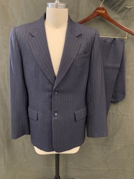 MTO, Navy Blue, Gray, Brown, Wool, 2 Color Weave, Stripes - Pin, Single Breasted, Collar Attached, Notched Lapel, 3 Pockets, Long Sleeves,