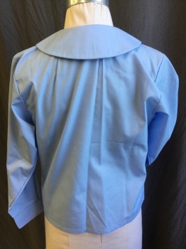BECKY THATCHER, Baby Blue, Cotton, Polyester, Solid, (MULTIPLE)  Scalloped Collar Attached, Button Front, 1 Pocket, Long Sleeves,