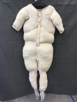 N/L MTO, Tan Brown, Synthetic, Solid, Full Body Fat Suit, When Worn Chest 44, Belly 48", Tan Spandex, Styrofoam Beads As Filling, Zipper in Back with Velcro, Short Sleeves, Short Sleeves with Vented Armholes, Elastic Stirrups, Pee Hole, Made To Order